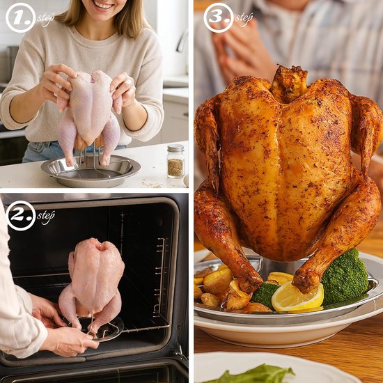 1 stuk - Kippengrill - Kippengrillbak van roestvrij staal - Verticale grillstandaard - Opvouwbare kippengrill - Met lekbak - Zilver - 16,5*16,5*17 cm - Geschikt voor thuis en op de camping — afbeelding 4