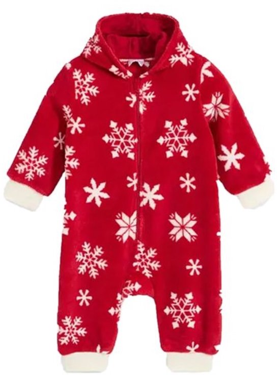 Combinaison De Neige Bébé Noël – Grenouillère Polaire Rouge à Capuche – Motifs Flocons De Neige – Taille 3 à 12 Mois - 5