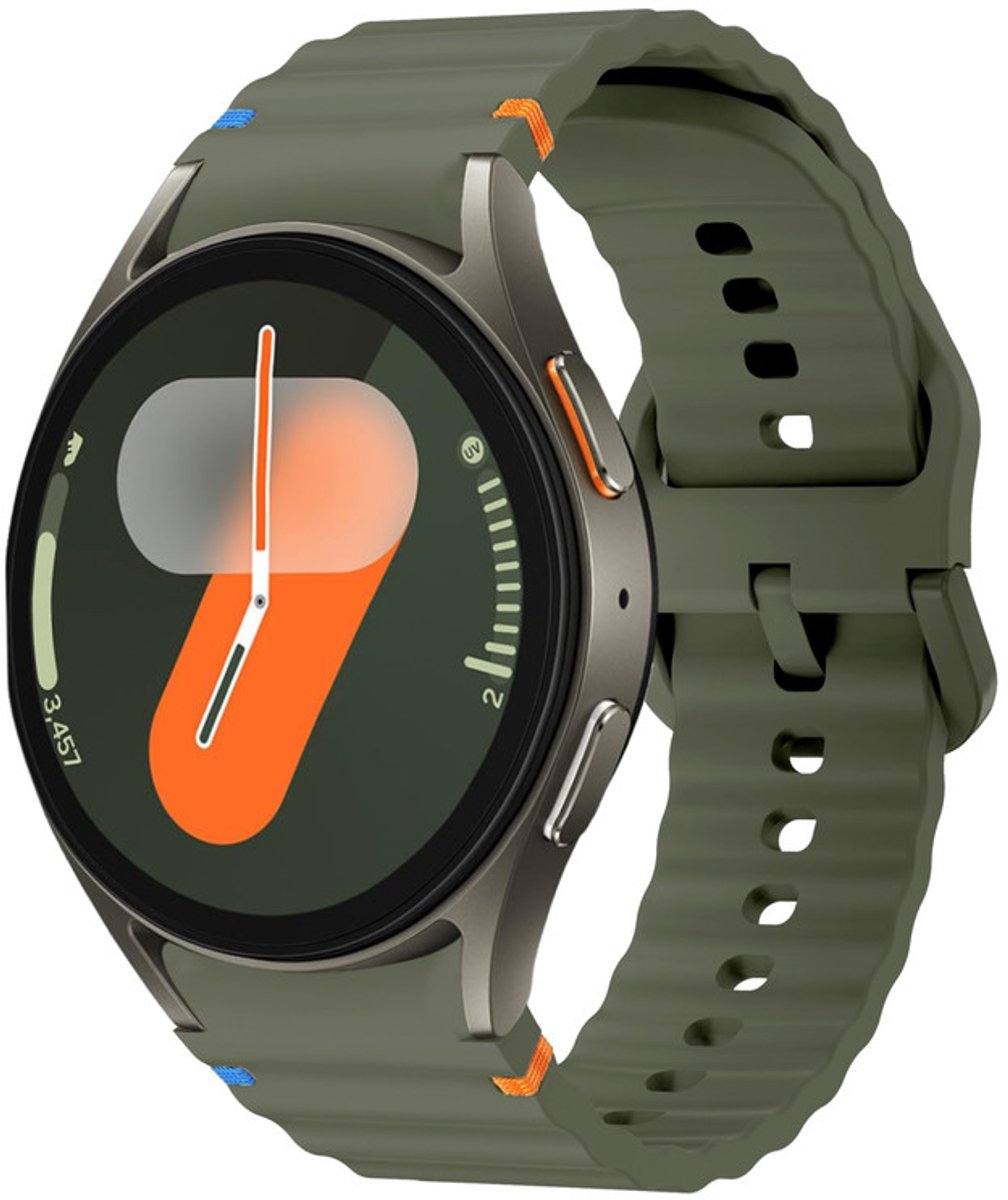 Siliconen wave bandje - geschikt voor Samsung Galaxy Watch 7 (40 & 44mm) / Watch 6 (Classic) / Watch 5 (Pro) / Watch 4 (Classic) / Watch FE - gesp sluiting - army groen