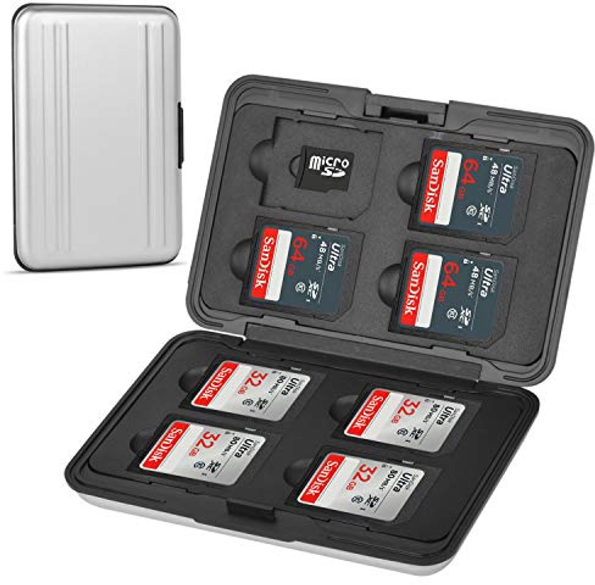 Aluminium Schokbestendige Draagdoos voor Geheugenkaarten - 8 Slots voor SD, Micro SD, en TF Kaarten
