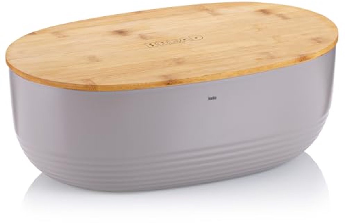 Broodtrommel in kunststof en bamboe met deksel - 37,5 x 23 x 14 cm, beige