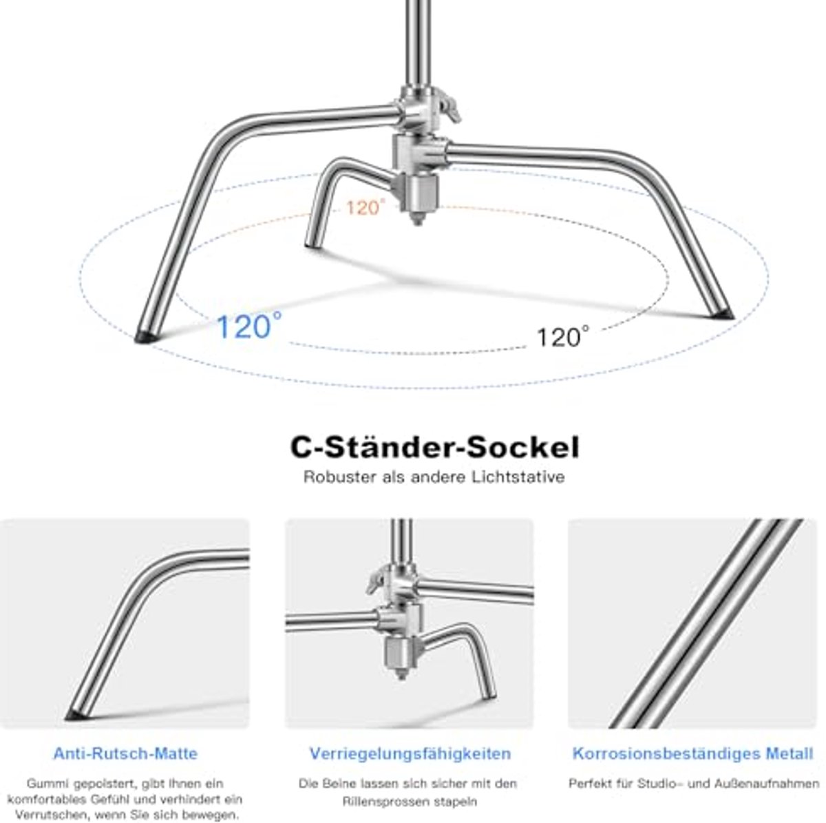 Heavy Duty C Stand 3m van Roestvrij Staal met Galgstatief en 130cm Houderarmkit
