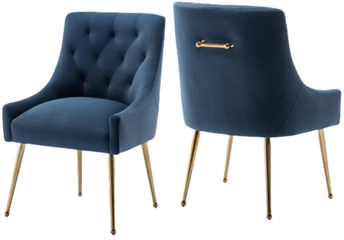 SEYNAR Set van 2 Eetkamerstoelen – Grijze Fluwelen Stoelen met Gouden Metalen Poten – Comfortabele Accentstoelen voor Woonkamer en Eetkamer
