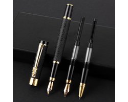 Cobee metalen vulpen met 3 verschillende penpunten, luxe vulpen inclusief medium, extra fijne punt, gebogen penpunt, kalligrafiepen, matte afwerking, zakelijke pen voor mannen en vrouwen (zwart)