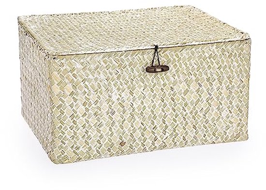IGNPION Mandje, zeegras, opbergen, vierkant, voor op tafel, geweven, met deksel, voor de badkamer, organizer, voor op de plank of het bureau, decoratief, multifunctioneel (karamel, XS