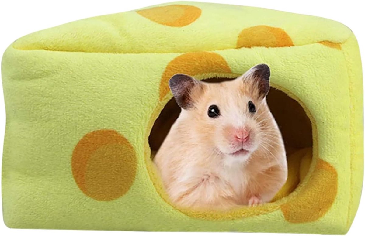 Daity Hamsterholbed - warme schuilplaats voor kleine dieren in de winter - met uitneembare kussenvulling - antislip kooiaccessoires - geschikt voor dwerghamsters - ratten - egels - suikereekhoorns - eekhoorns (kaas)