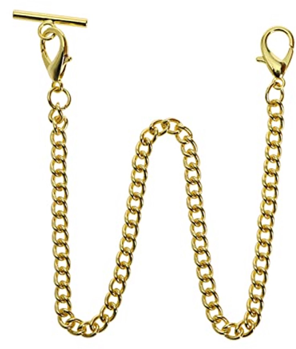 Klassieke Zakhorloge Ketting met T Bar en Kreeft Sluitingen - 14 Inch Goud