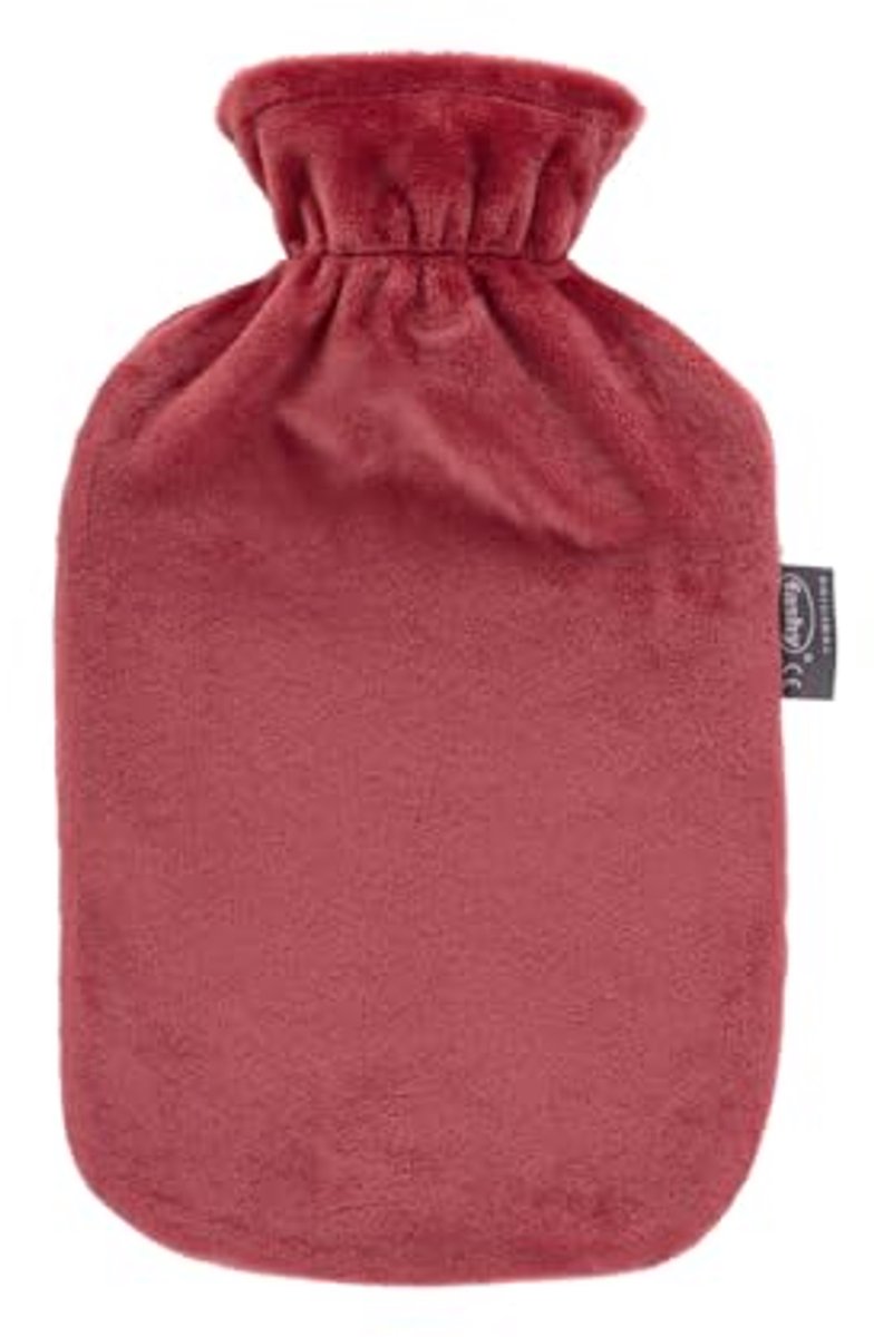 Warmwaterkruik met fleecehoes - 2 liter, roestrood