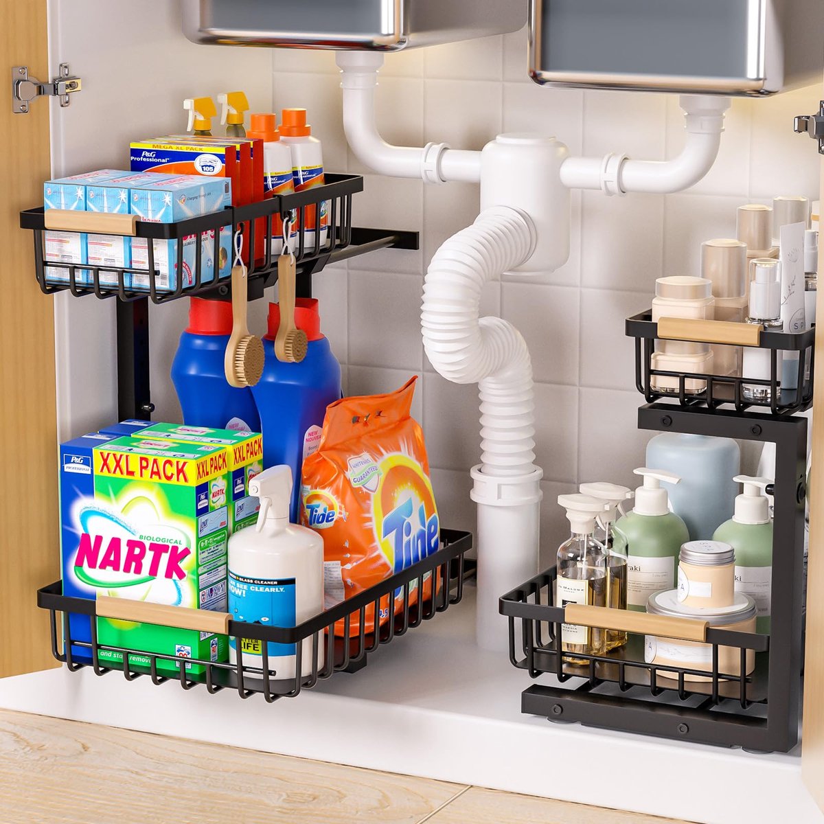Ibenzoa® Verstelbare en uittrekbare keukenorganizer set voor spoelbakruimte
