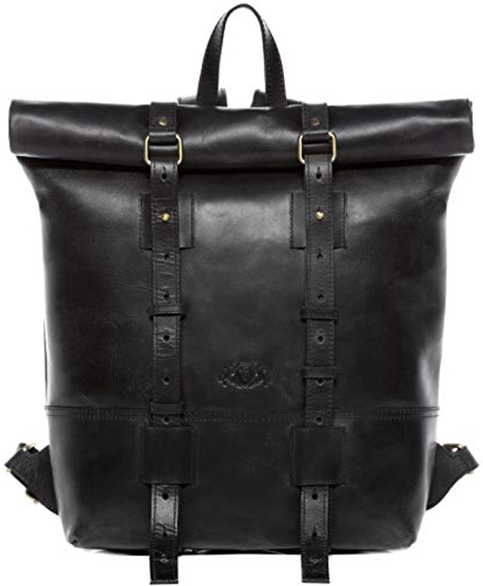 Grote Leren Rolltop Rugzak voor 15,4 Inch Laptop