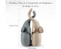 Decoratieve Olifanten Beeldjes Koppels voor Woondecoratie - Beige en Grijs Ornamenten - Set van 2 - Perfecte Cadeau Ideeën voor Valentijnsdag en Verjaardagen