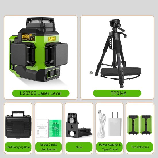 CIGMAN CM-801 3x360 ° selbstnivellierender Laser, 3D grünes Kreuz, IP54, mit zwe