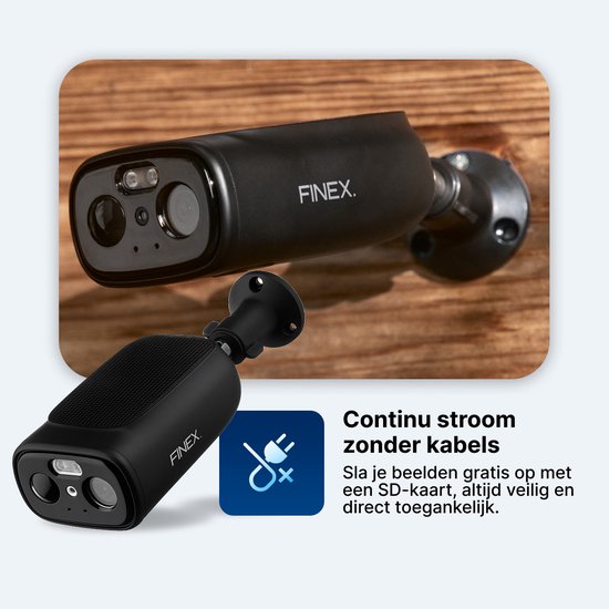 Finex Draadloze Beveiligingscamera Black Edition - Inclusief SD-kaart (64GB) - Solar Camera - Buiten camera met zonnepaneel - Bewakingscamera voor buiten - Beveiligingscamera buiten - 2K Ultra HD - Met wifi en app van Merkloos — afbeelding 3