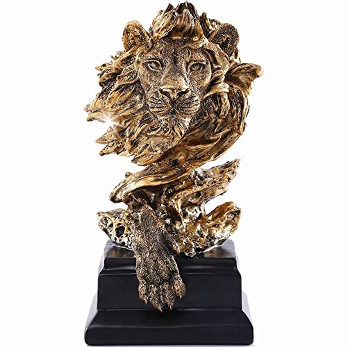 Gouden Leeuwstandbeeld in Zandsteen Hars - Abstracte Kunst voor Thuis en Kantoor