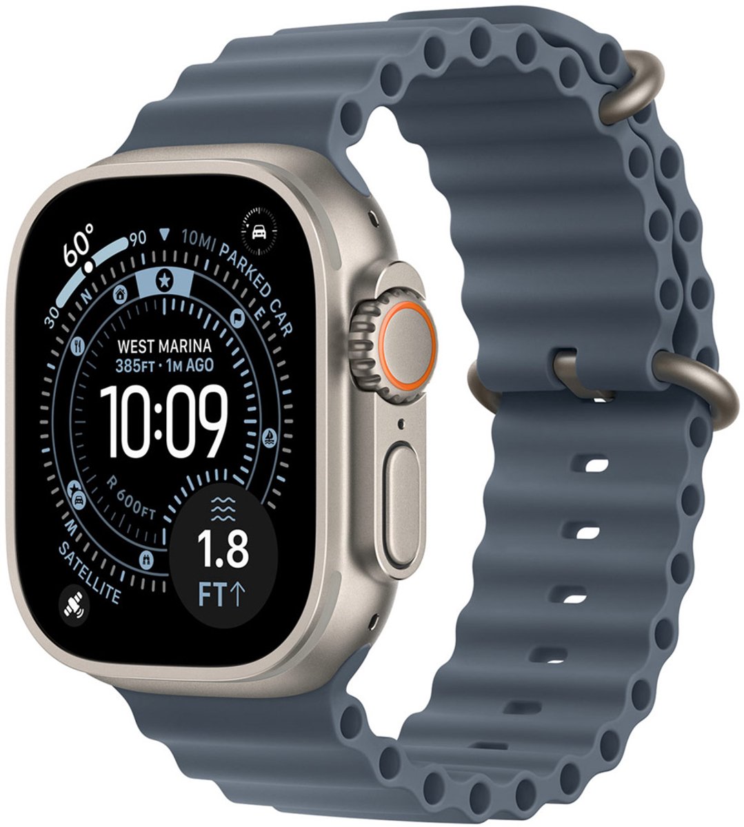 Apple Ocean Band voor de Apple Watch Series 1 t-m 11 - SE - Ultra (44-45-46-49 mm) - Anchor Blue - Natural Titanium
