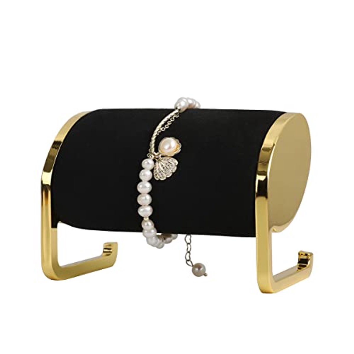 Gouden metalen armband display houder met zwart fluwelen deksel voor sieraden en horloges