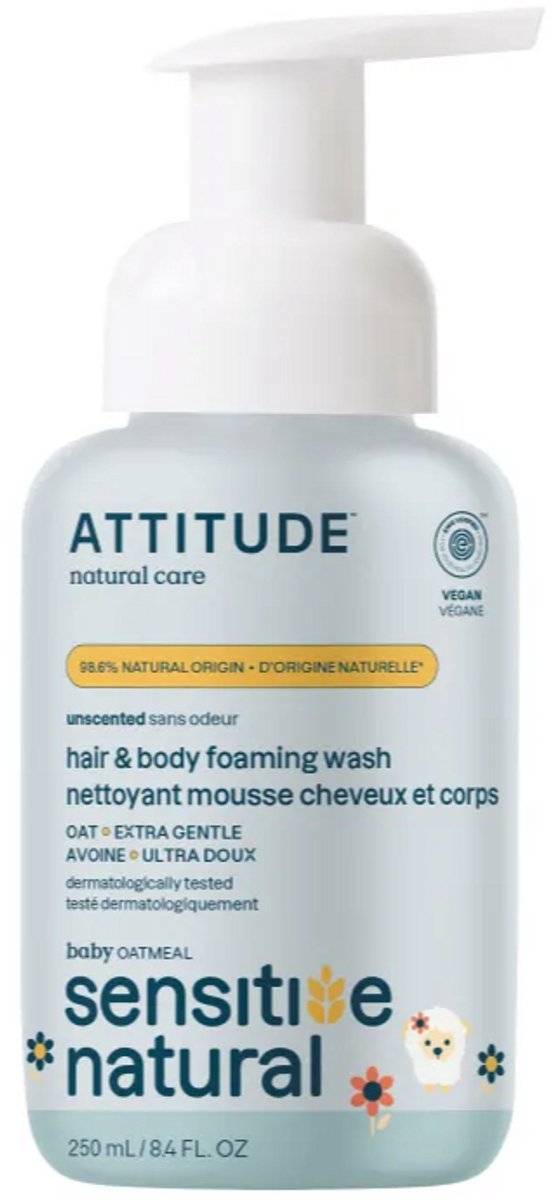 Attitude - Baby Leaves 2 in 1 Oatmeal Sensitive Foaming Wash Unscented - 250ml van Attitude — afbeelding 3