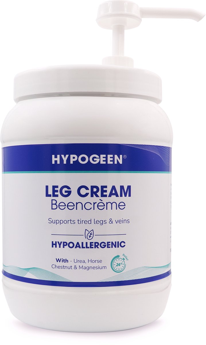 Hypogeen Beencrème – Verzorging voor Vermoeide, Droge & Gevoelige Benen – Hypoallergeen & pH-Neutraal – Met Magnesium, Paardenkastanje, Squalaan & Ureum – Spataderen crème - Geschikt onder Steunkousen – 1500 ml pompflacon