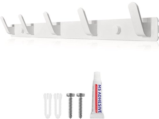 SoBuy FHK17-W Kapstok Wandplank Hal Kapstokken Hangplank Garderobe met 5 vakken en 4 haken Wit
