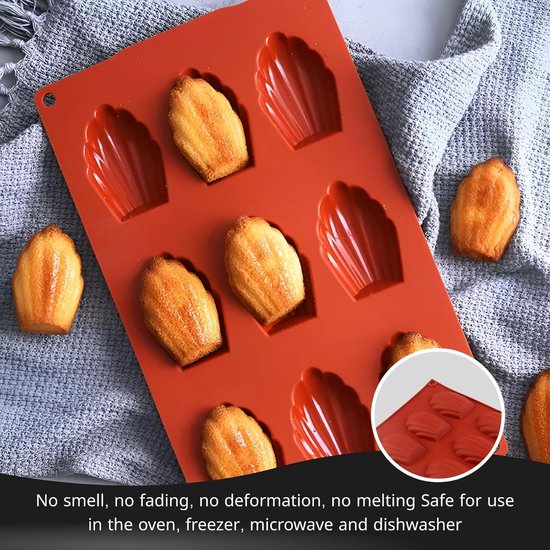 Madeleinevorm (2 stuks), 9 holtes, antiaanbak siliconen madeleinevorm voor mousse, chocolade muffinpudding, 29*17cm,Zwart