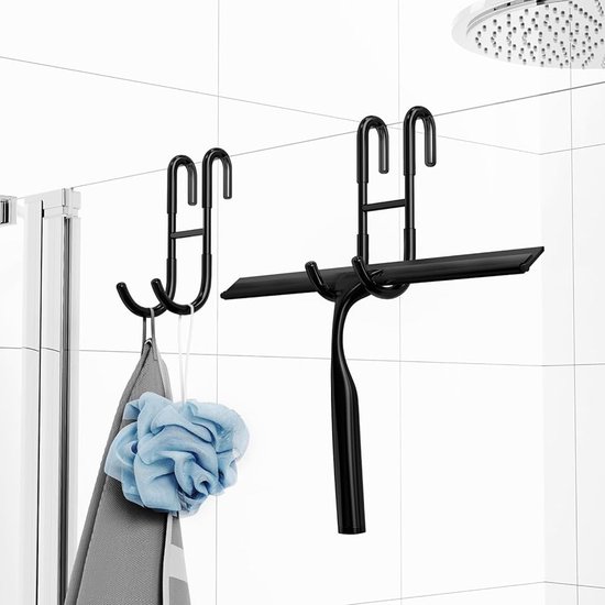 SNQ 3 Stuks - Douchedeurhaak - Verlengde Douchedeurhaak - Over De Deurhaak Punch Free Haak Geschikt Voor Frameloze Glazen Douchedeuren In De Badkamer Handdoekhaak Zwart