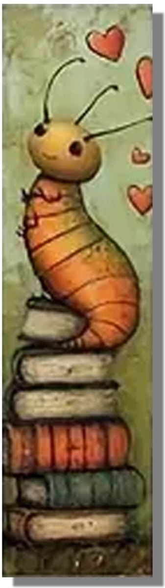 Boekenlegger Boekenwurm – Bladwijzer - Dubbelzijdig – 15 × 4 cm – Stevig karton