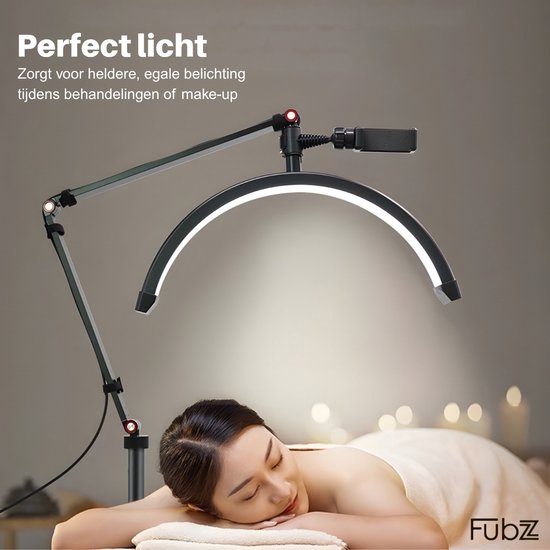 SMOCTAR Led-wimpervlengingslamp 28 inch, halve maanlamp voor wimpertechnici en schoonheidsspecialisten met telefoonhouder SMOCTAR Led-wimpervlengingslamp 28 inch, halve maanlamp voor wimpertechnici en schoonheidsspecialisten met telefoonhouder