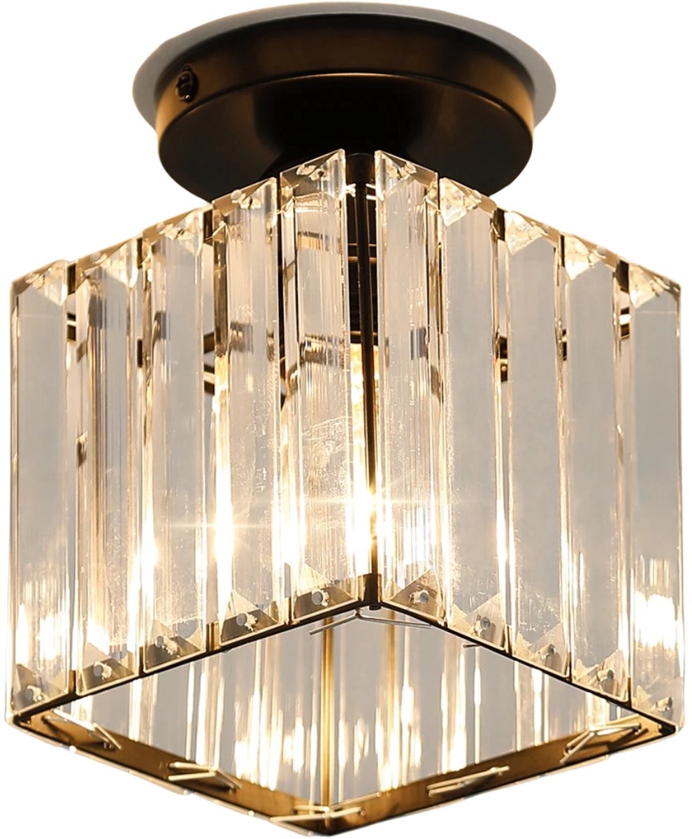 Fubzz Kristallen Plafondlamp - Vintage Design - E27 Fitting - Semi Inbouw - Glas & Metaal - Luxe Goudkleurig - Voor Woonkamer, Hal & Slaapkamer
