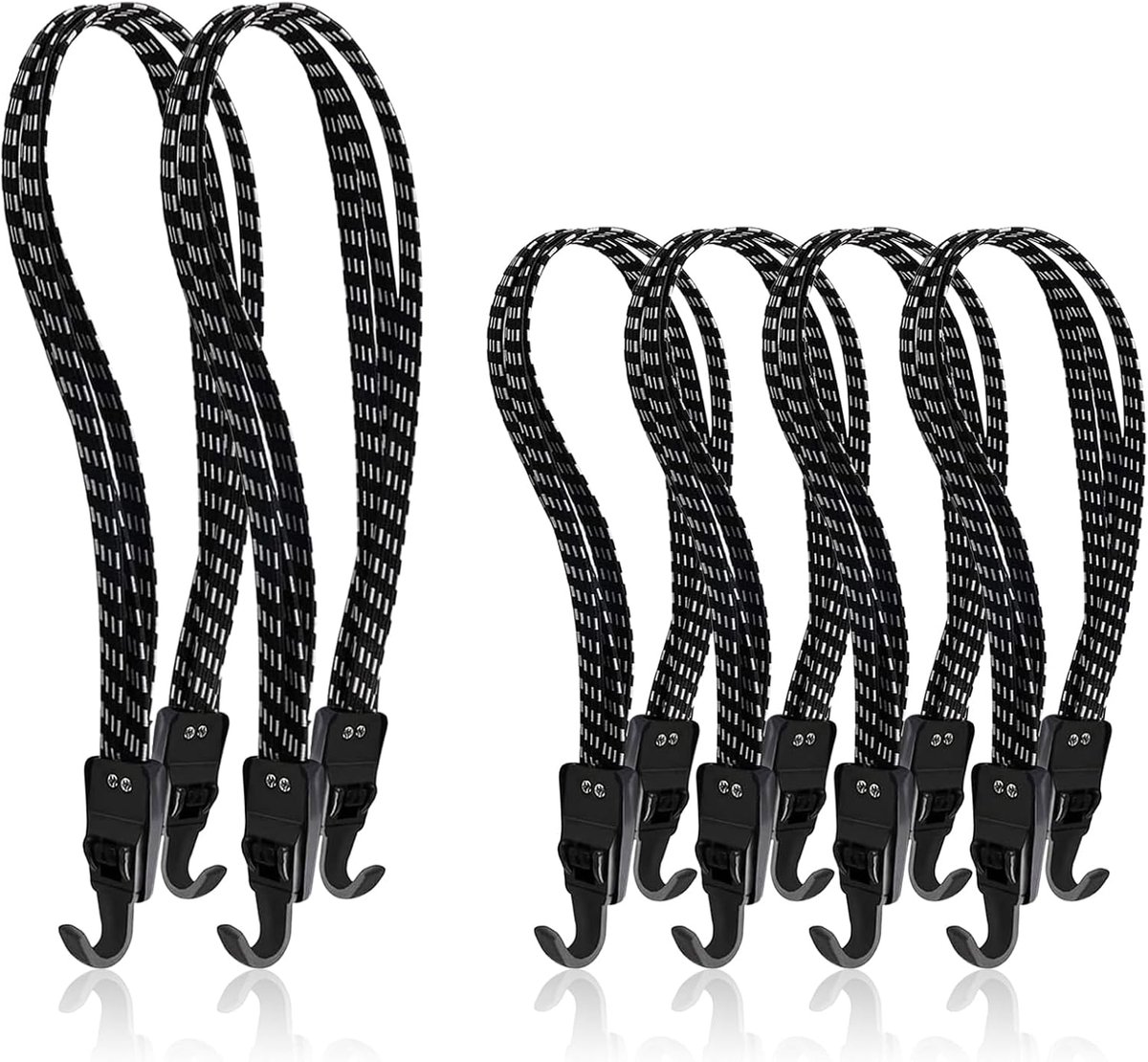 Elastic Straps met Hooks - Pack van 6 Bungee Straps - Heavy Duty Fiets Rack Straps - Motorfiets Bagage Straps voor Bevestigen van Bagage, Racks, Campings, Motorfietsen, Zeilen, Tuinmeubelen (60)