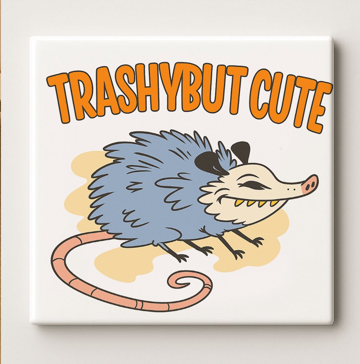 Trashy But Cute Keramische Tegel – 15x15 cm Grappige Opossum Ontwerp Wandtegel – Origineel