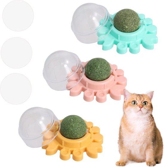 UeoXtny Kattengras Catnip Ball roterend speelgoed kat interactief speelgoed voor katten klaar kittens reiniging tanden interactief speelgoed kat mint 3 stuks (krab