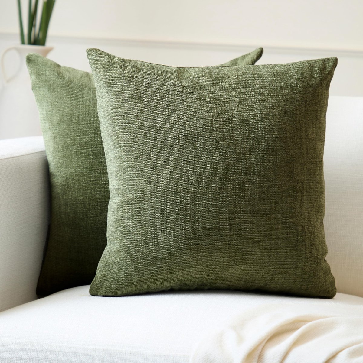 Azomor® Set van 2 decoratieve kussenhoezen van chenille voor bank en huis