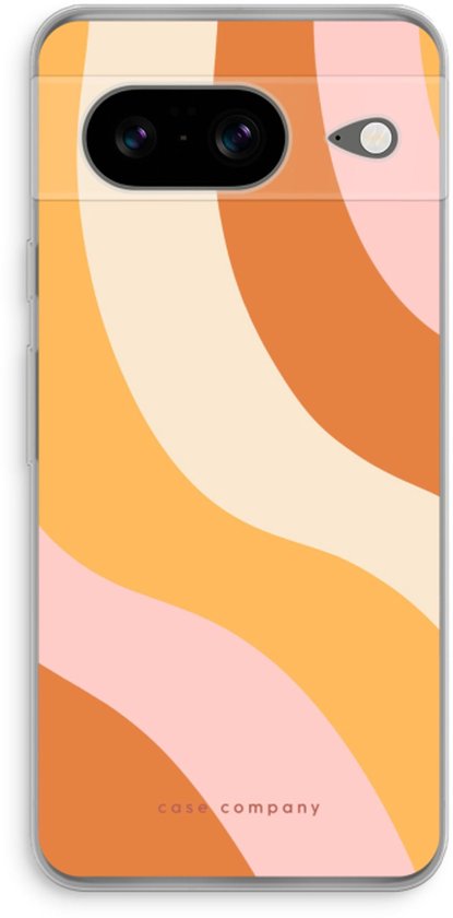 Telefoonhoesje met golvend patroon in oranje, geel, crème en roze tinten.