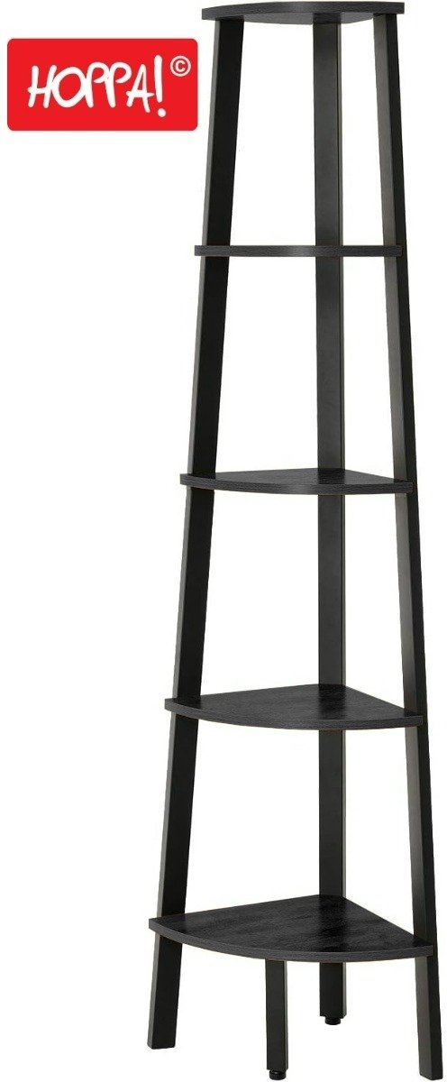 Hoppa! | Hoekkast 5-laags | Zwart | Metaal | 34 x 34 x 159 cm (B x D x H)