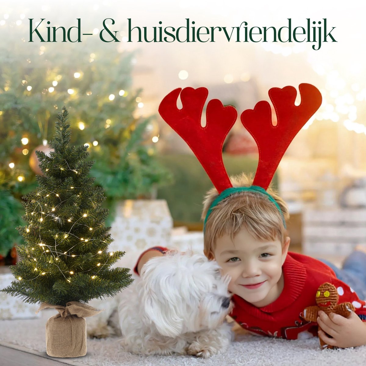 Meisterhome 3 delige Set Kunstkerstbomen met LED-verlichting - groen - Kerstboom – 3 stuks – Groen – 75/90/125 cm – Jute Voet – Brandwerend PVC – foto 8