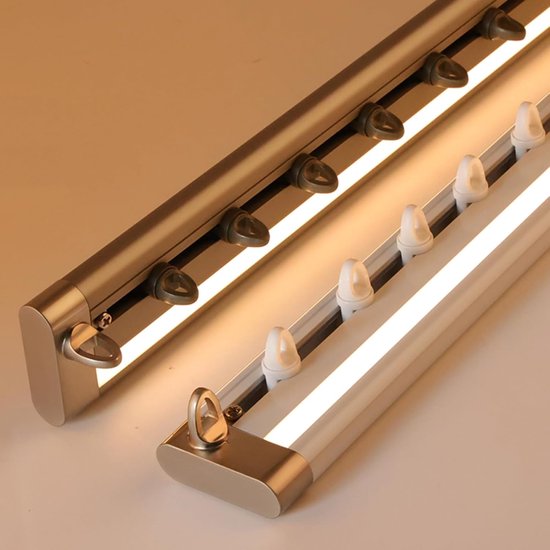 LED Gordijnrail Met Verstelbare Verlichting, Stille Gordijn Rails Set, 1.0/1.5/2.0/2.5/3.0/3.5/4.0/4.5/5.0M Plafondspoor Voor Gordijnen, Gordijnroedes Voor Kamerverdelers(Size:3.50M, Color:champagne