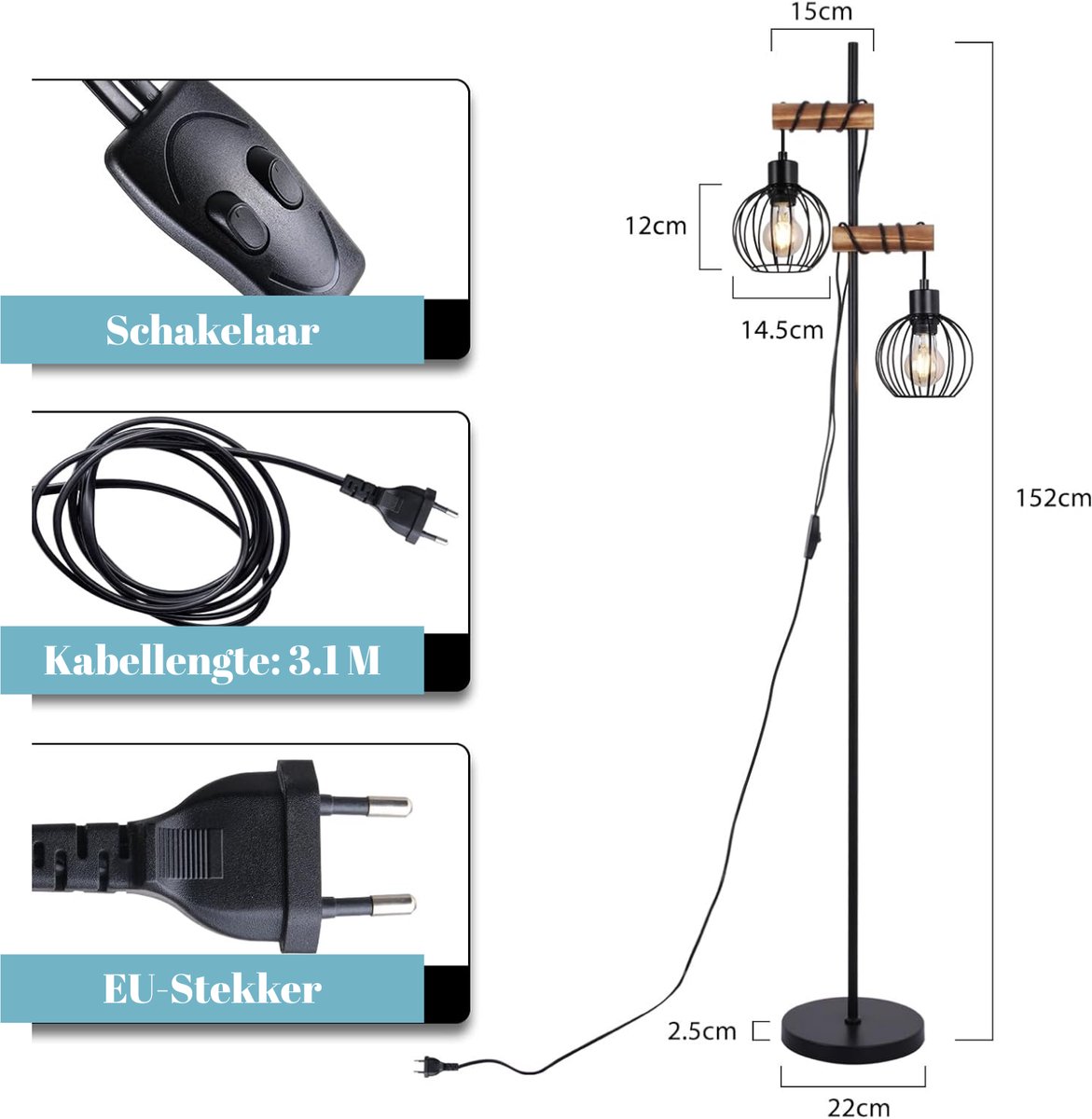 Glitzerlife Vloerlamp - Industrieel Design thumbnail 5