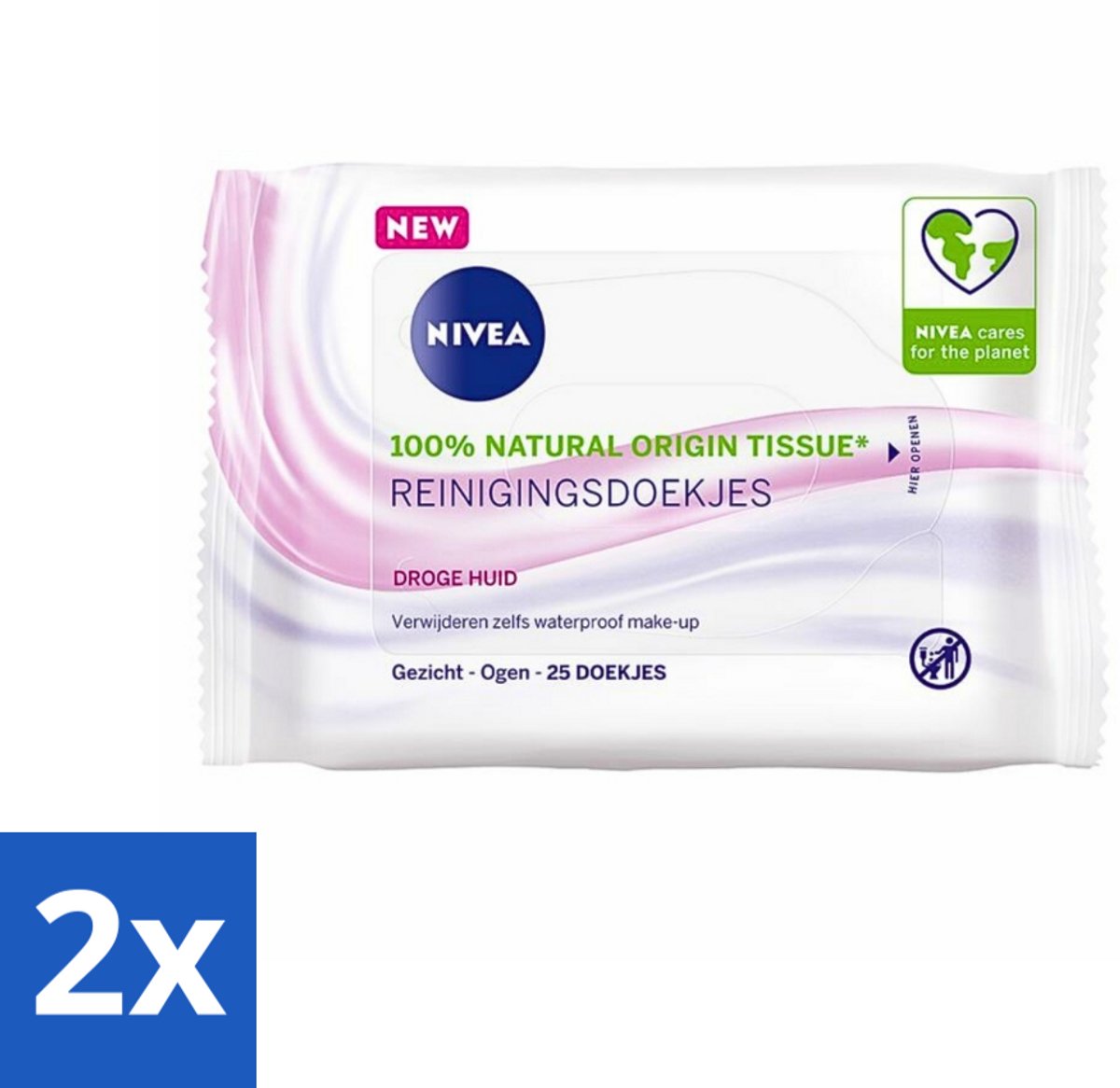 2 x NIVEA - Reinigingsdoekjes - Verzachtend - Droge Huid - Verwijdert Waterbestendige Make-up - 25 Doekjes - Reinigingsdoekjes - Gezichtsreiniger - Droge Huid - Gevoelige Huid - Make-up Remover