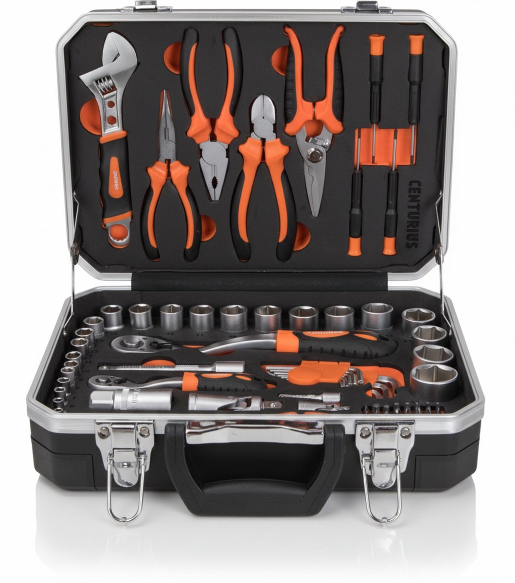 Gereedschapskoffer Gevuld – 80-delig – Incl. Tangen, Ratelsets, Dop- & Inbussleutels – Compact & Draagbaar | Centurius