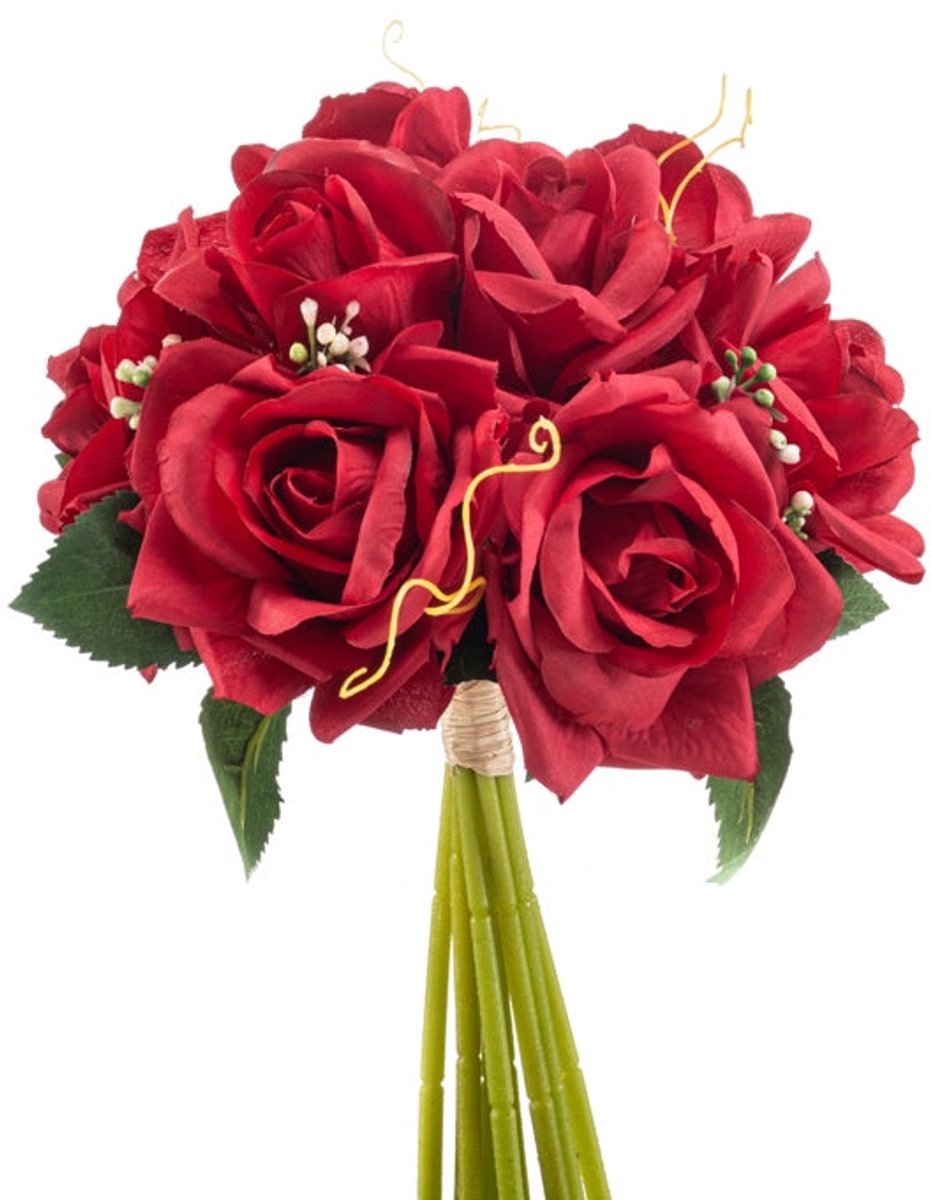 Emerald Kunstbloem Roos bundel 28cm rood - Kunstplant voor binnen Red