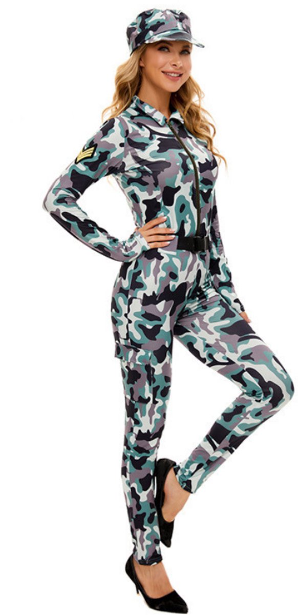 Joya Party® Leger Verkleedpak Dames Camouflage | Sexy Army Jumpsuit met Pet & Riem | Vrouwen Militair Kostuum | Camouflage Militair Verkleed Pak | Carnaval, Halloween, Themafeest | — afbeelding 8