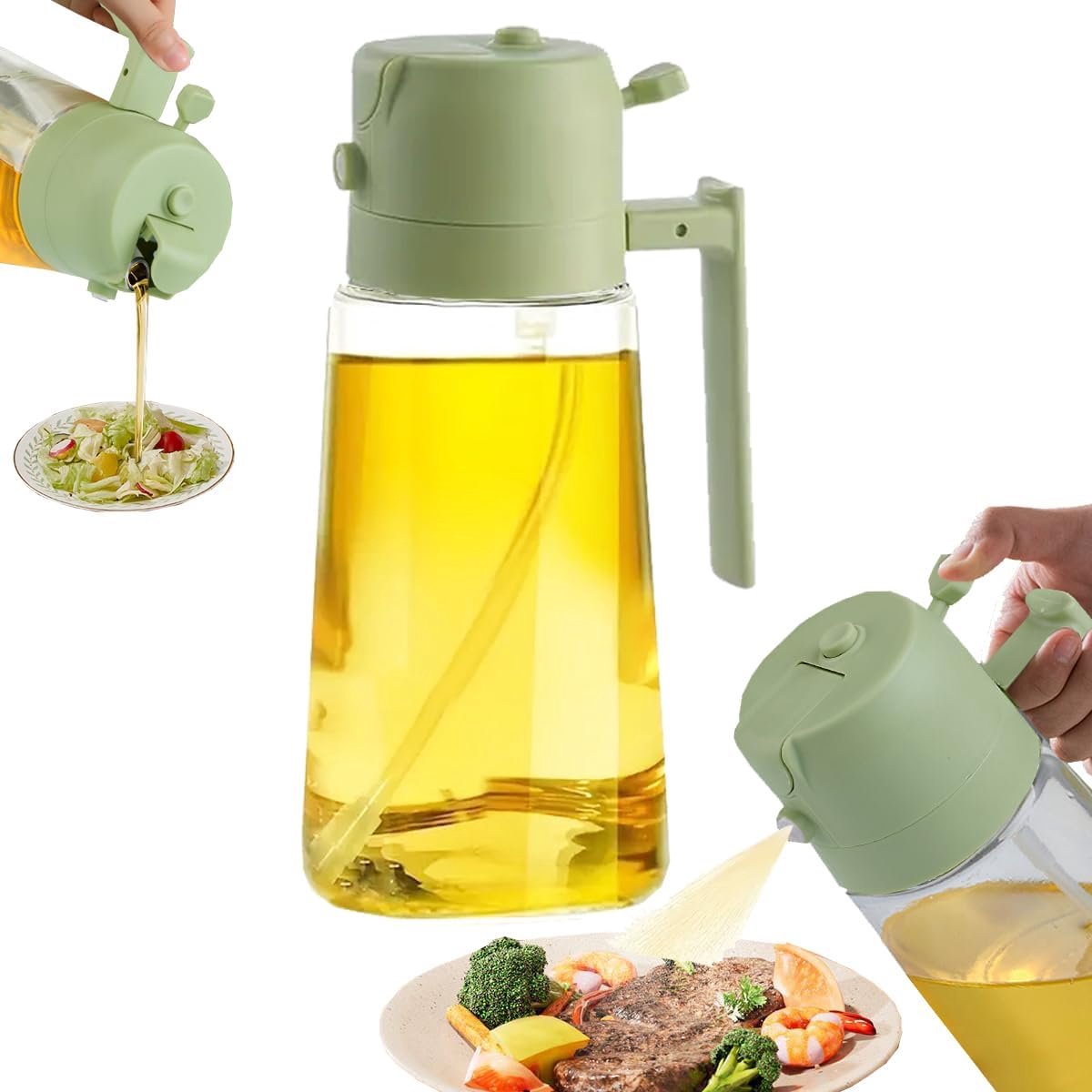Keukenolie-accessoires | Oliesprayfles – 470 ml – 1 – Groen, gietbaar, hittebestendig glas