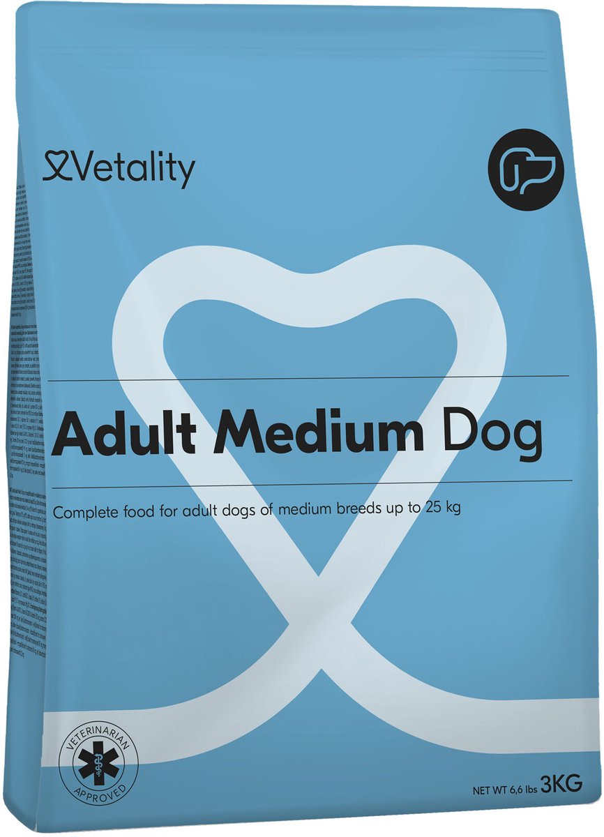Vetality Vetality Hondenbrokken Adult Medium - 3 x 3 kg - Voor Honden tot 25 kg - Licht verteerbaar - Met Zalmolie - Voordeelverpakking