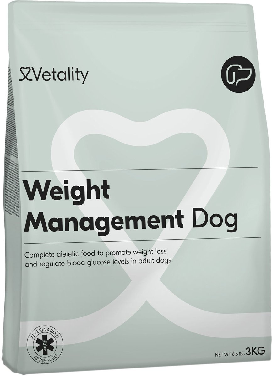 Vetality Hondenvoer Droog - 3 x 3 kg - Dieetvoeding Hond bij Overgewicht - Verlaagd Energiegehalte en Hoog Vezelgehalte - voor Volwassen Honden - Voordeelverpakking