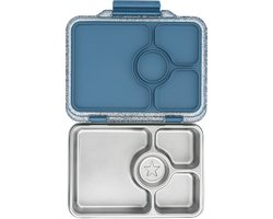 Yumbox Prêt RVS - 4 vakken - lekvrije Bento broodtrommel - duurzame, voedselveilige materialen - Paris Blauw Glitter