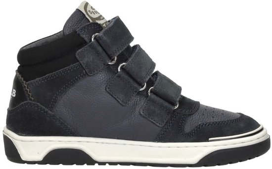 Binnenzijde van de marineblauwe Develab sneaker met klittenband, gekenmerkt door een hoog model en stevige zool.