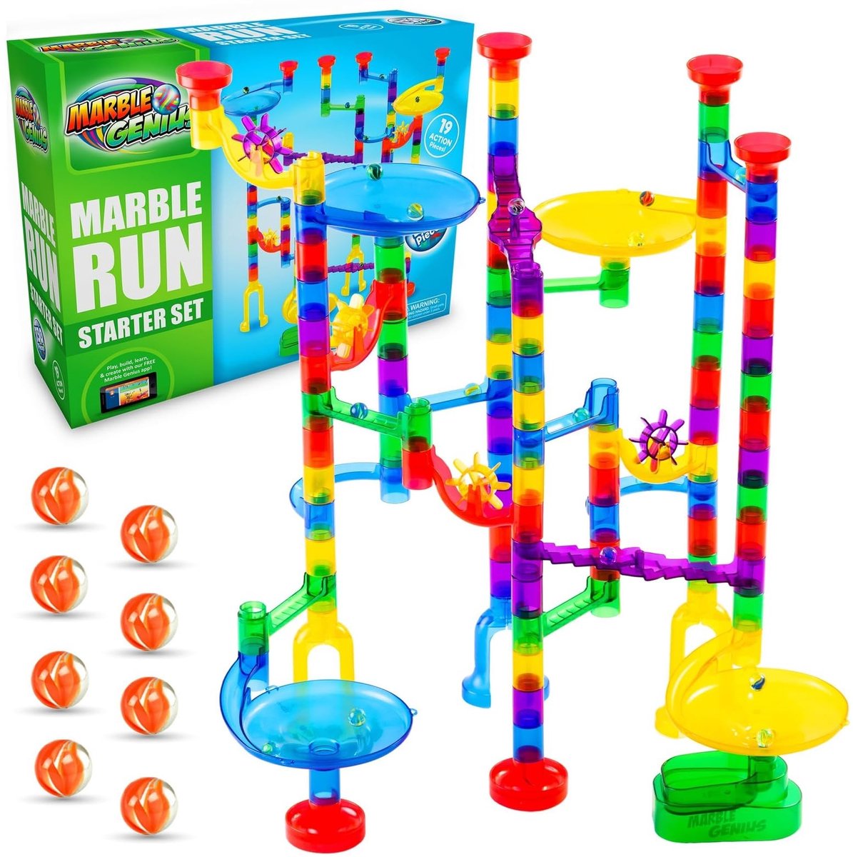 Marble Run 130 Stukken - Doolhofbaan met 80 Doorshijnende Stukken en 50 Glazen Knikkers