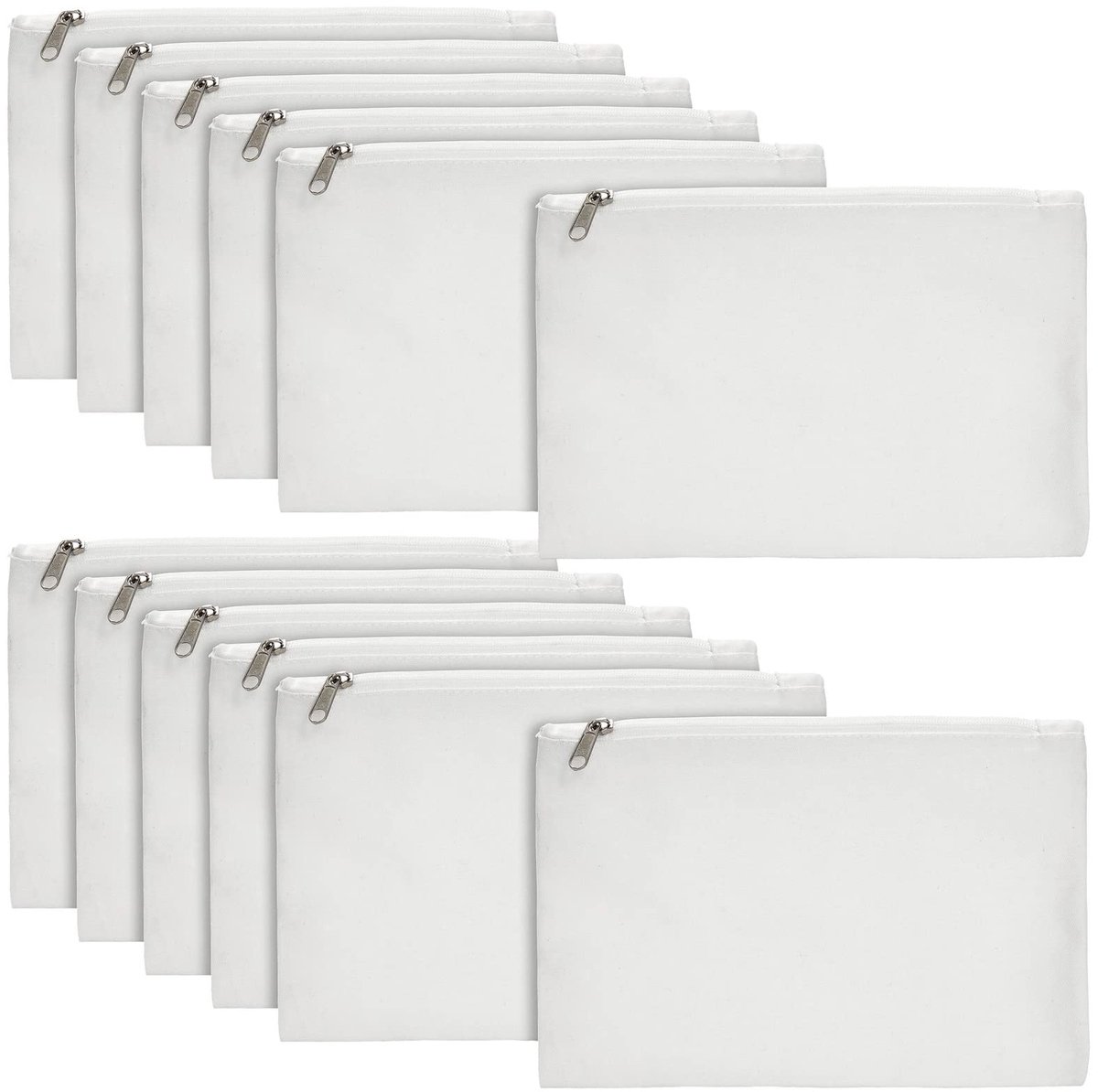 Do-it-yourself Canvas Zakje 15 x 20 cm - Ritssluiting, Gebroken Wit, 12 Stuks