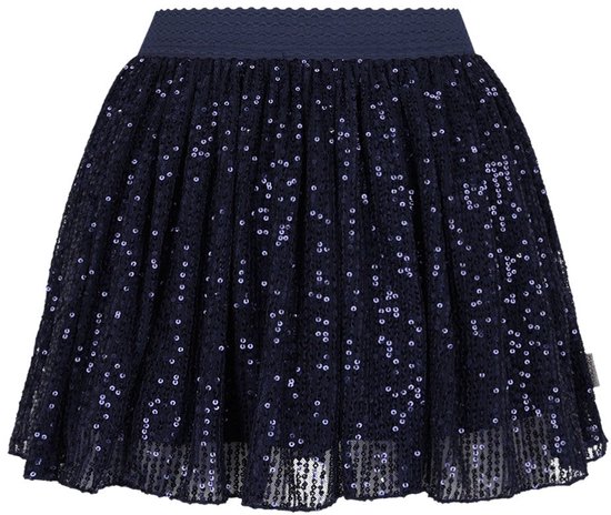 Donkerblauwe rok met glinsterende pailletten en een elastische tailleband.