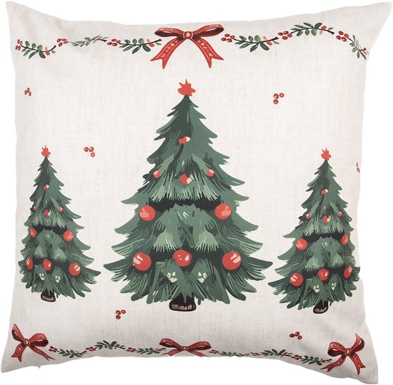Clayre & Eef Kussenhoes 45x45 cm Beige Polyester Kerstboom
